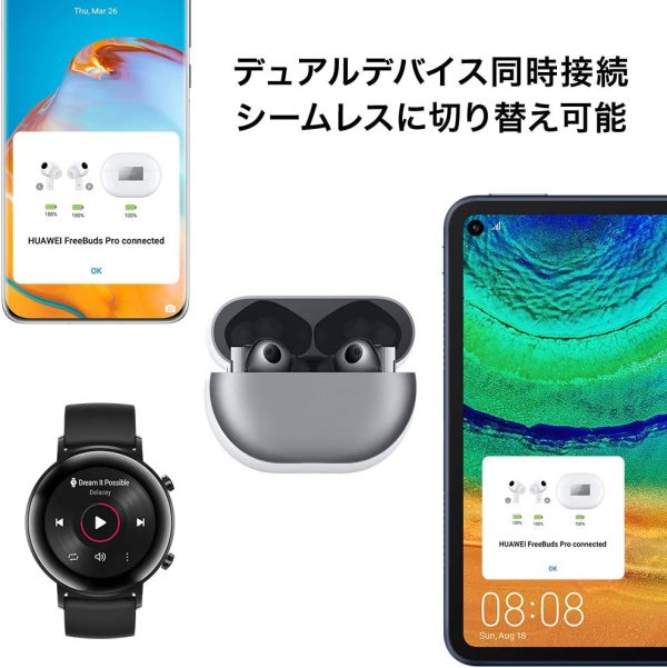 HUAWEI FreeBuds Pro/セラミックホワイト/Bluetoothワイヤレスイヤホン/アクティブノイズキャンセリング/デュアルデバイス接続/30時間音楽再生 【日本正規代理店品】 - 画像 (12)