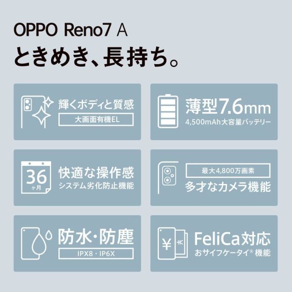 OPPO Reno7A スターリーブラック CPH2353 docomo/au/SoftBank/Rakuten Mobile 回線対応 スマートフォン 5G SIMフリー有機ELディスプレイ - 画像 (8)